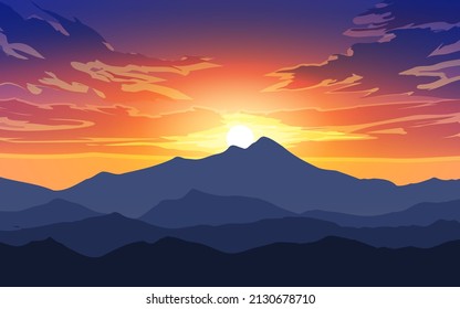 Mountain and sunset sky landscape