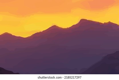 Mountain Sunset Sunrise Silhouette Design Art Gradient Vector