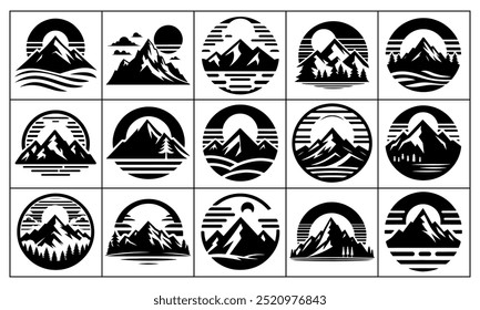 Mountain with a sunset T-shirt design, hand-drawn artistic illustration on a clean white background, and an isolated icon concept. High-quality artwork is perfect for Mountain lovers and prints