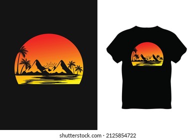 

Mountain Sunset T-shirt Design .Modern Simple Round Colorful Sunset Illustration Mountain T Shirt Design 