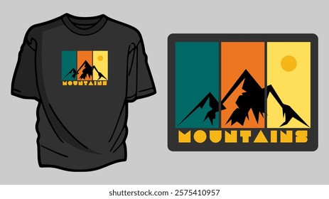 Mountain Sunset T-shirt Design with Retro Landscape Illustration and Bold Colors