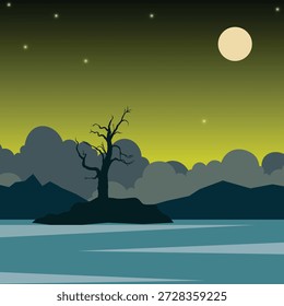 Ilustración vectorial de la montaña y de la puesta del sol para el fondo, cubierta, tarjeta de felicitación