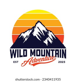 Mountain with sunset vector illustration in retro style, perfect for t shirt design and adventure club logo