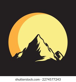 mountain with sunset view outdoor logo design vector icon illustration