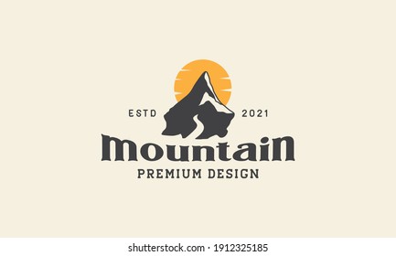 mountain with sunset vintage simple logo vector icon symbol design graphic illustration