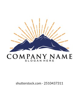 Vector de diseño de logotipo de montaña y sol