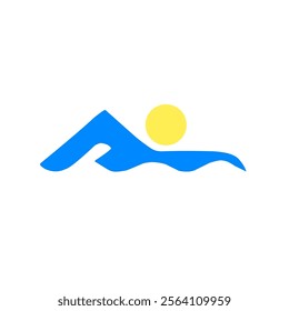 mountain and swimming logo illustration.mountswim logo