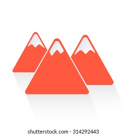 Mountain symbol  in orange with drop shadow on white background