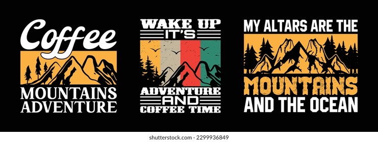 Design-Paket Mountain-T-Shirt, Reisequotes, Adventure-T-Shirt, Wandern, Camping Vintage T-Shirt-Design Kollektion