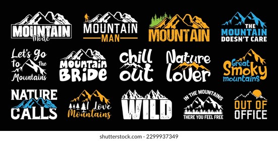 Mountain T shirt Design Bundle, Quotes about Traveling, Adventure T shirt, Hiking, Camping typography T shirt design Collection