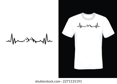 Mountain T shirt design, heartbeat