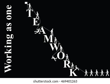 Mountain teamwork concept on black background with copy space for own text