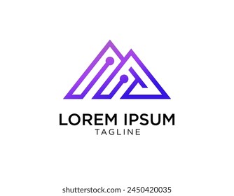 Mountain tech logo. MT logo design template. MT or TM logo monogram icon