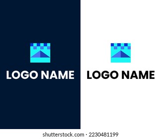 mountain with tech modern business logo design template