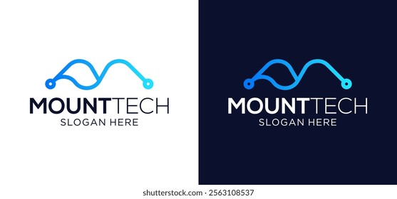Mountain technology dot line logo vector design, creative idea vector graphic symbol icon illustration.