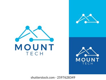 mountain technology logo. simple modern circuit connection vector design inspiration