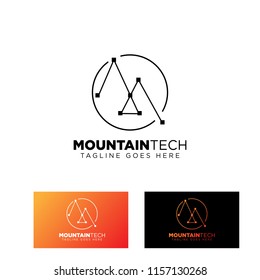 mountain technology logo template monoline / lineart / connecting vector illustration