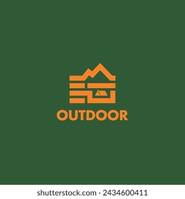 Mountain and tent abstract bold logo. Outdoor camping template icon vector illustration