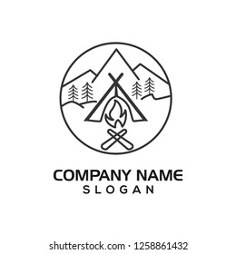 Mountain, tent and campfires for the campsite icon logo graphic resource