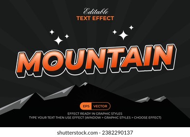Mountain Text Effect 3D Style. Editable Text Effect Adventure Theme Vector.