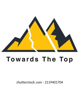 Montaña y texto , etiqueta , emblema y logotipo . Patrón de etiqueta textil y vector de patrón de camiseta.