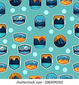 Mountain theme vector seamless pattern. For textile print, web, room wall decor and etc. Hand Drawn Free Vector.