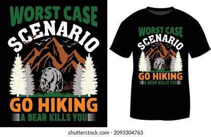 Mountain Themed Hiking, Cool Outdoor T-shirt Design in Illustration.