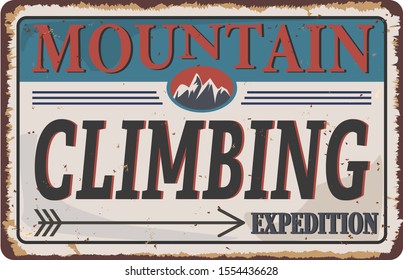 Mountain themed outdoors rusted metal emblem logo