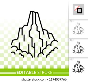Mountain thin line icon. Outline web nature landscape sign. High hill linear pictogram with different stroke width. Simple vector transparent symbol. Mount ice peak editable stroke icon without fill