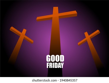 mountain with three crosses at sunset, good friday