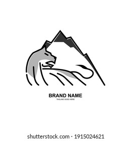 mountain tiger logo. tiger and mountain combination design with unique and simple line art. for brand logos and graphic design. modern templates.

