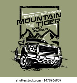 mountain tiger road rescue, illustration of offroad adventure car