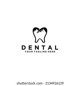 Mountain tooth logo vector graphic design for dental healthcare company minimalist black and white silhouette