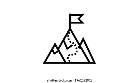 Mountain top, flag, goal icon line, stroke vector icon.