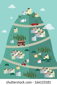 mountain top/ highland/ hilltop city vector/illustration