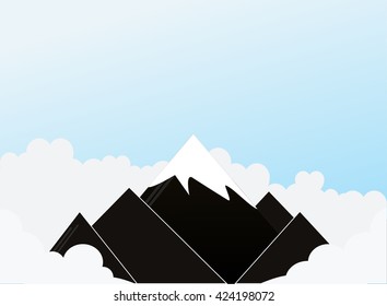 Mountain top illustration. Mountain peak in a flat style. Mountain in the sky. Concept for illustration goals achievement, success. Place for your text