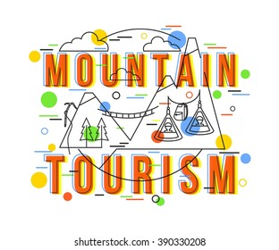 Mountain Tourism Background with vector icons and elements