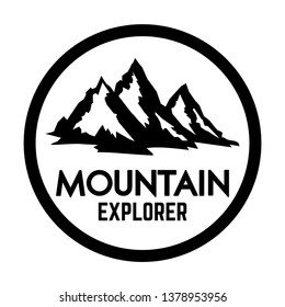 Mountain tourism emblem. Design element for logo, label, sign, poster. Vector illustration