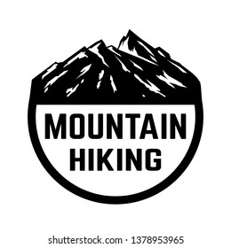 Mountain tourism emblem. Design element for logo, label, sign, poster. Vector illustration