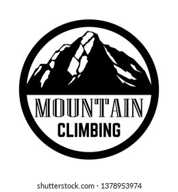 Mountain tourism emblem. Design element for logo, label, sign, poster. Vector illustration