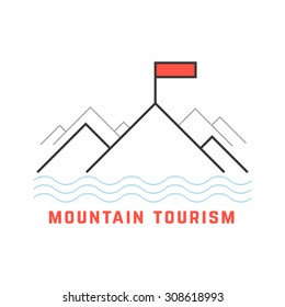 mountain tourism icon from thin line. concept of extreme, linear template, holiday, journey, fishing. isolated on white background. flat style trend modern logotype design vector illustration