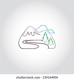 Mountain tourism icon, vector illustration, design element