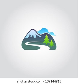 Mountain tourism icon, vector illustration, design element