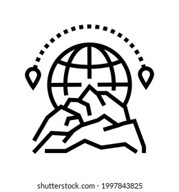 mountain tourism line icon vector. mountain tourism sign. isolated contour symbol black illustration