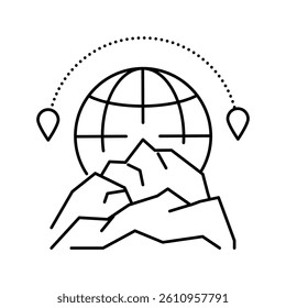 mountain tourism line icon vector. mountain tourism sign. isolated contour symbol black illustration