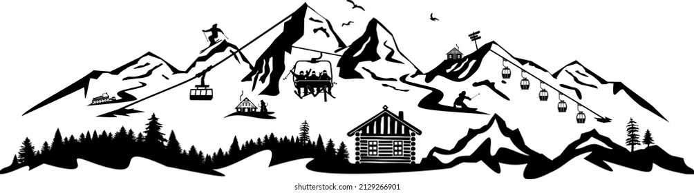 Mountain Tourism Season Silhouette Vector