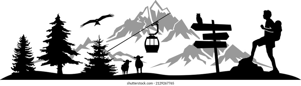 Mountain Tourism Season Silhouette Vector