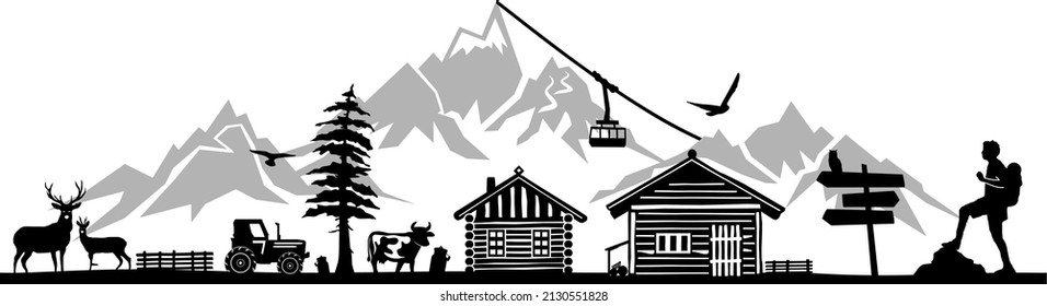 Mountain Tourism Season Silhouette Vector