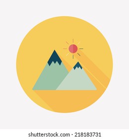 Mountain tourist flat icon with long shadow