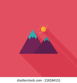 Mountain tourist flat icon with long shadow